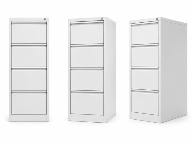 Tres ejemplos de kardex metálicos color blanco